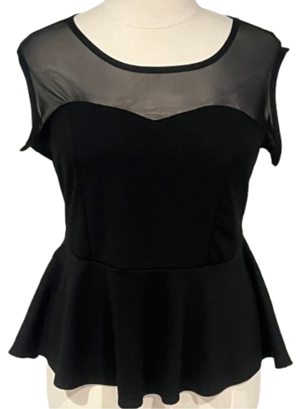 Elegant Black Peplum Tunic with Sheer Yoke